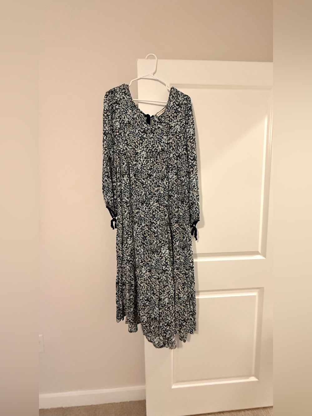 Black and Light Blue Floral Long-Sleeve Maxi Dress - Picture 1 of 8